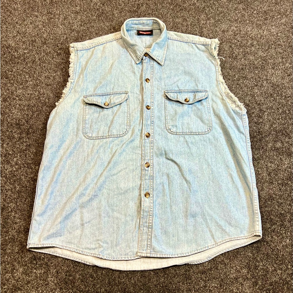 Biker’s Edge Denim Vest Mens 2XL Light Wash Sleeveless Cutoff Biker